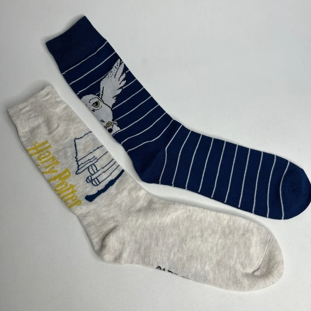 2 Pairs Harry Potter Adult Novelty Socks‎ Sz 6-12 Mid Calf Hedwig Owl Unisex Set